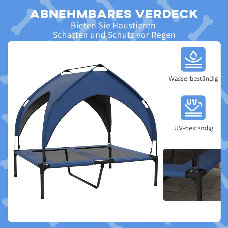 PawHut Hondenbed met Dak, Ademend, Waterafstotend, tot 30 kg, 91 x 76 x 89 cm, Donkerblauw