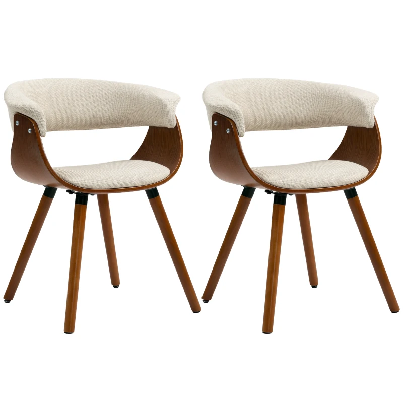 HOMCOM Set 2 sedie da pranzo imbottite con schienale curvo e gambe in legno, Beige