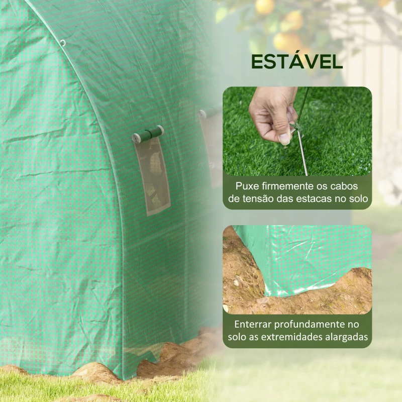 Outsunny Estufa Tipo Túnel 6x3x2 m com Sistema de Rega Integrado, 12 Janelas com Rede e 1 Porta Enrolável, Verde