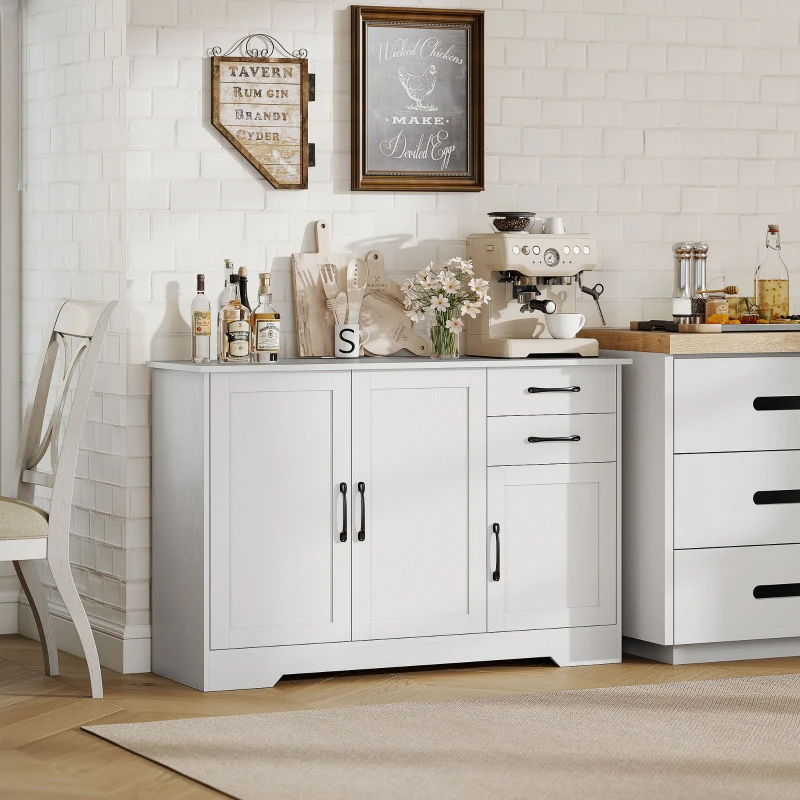 HOMCOM Buffet, meuble de rangement avec 3 portes, 2 tiroirs et étagère réglable, 120 x 38 x 79 cm, blanc