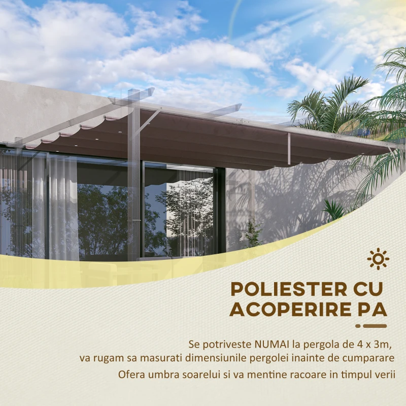 Outsunny Acoperiș pentru pergolă gazebo 4x3 m din poliester respirabil, culoare cafeniu, cu 10 orificii de drenaj