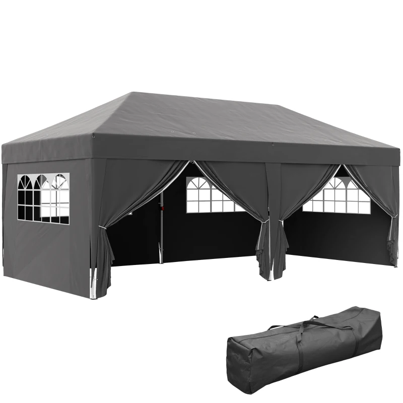 Outsunny Paviljoen ca. 6x3m Stabiel Winterbestendig Pop-up Opvouwbaar Paviljoen met Ramen, Ritsdeuren en Zijwanden, UV-bescherming