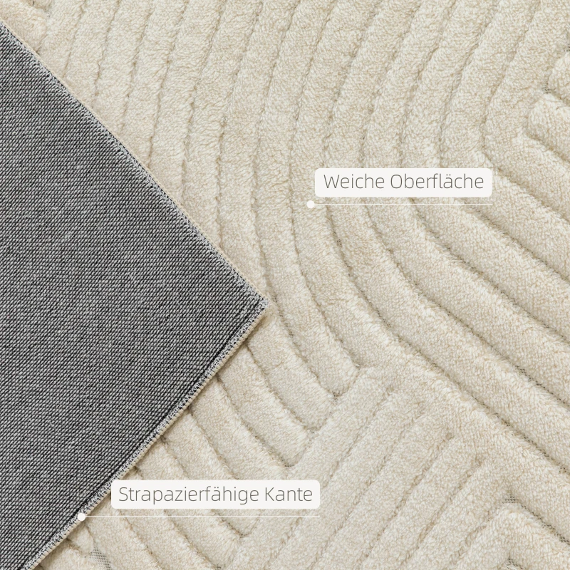 HOMCOM Maschinengewebter Teppich, 15 mm hoch, vielseitig einsetzbar, rutschfest, Cremeweiß