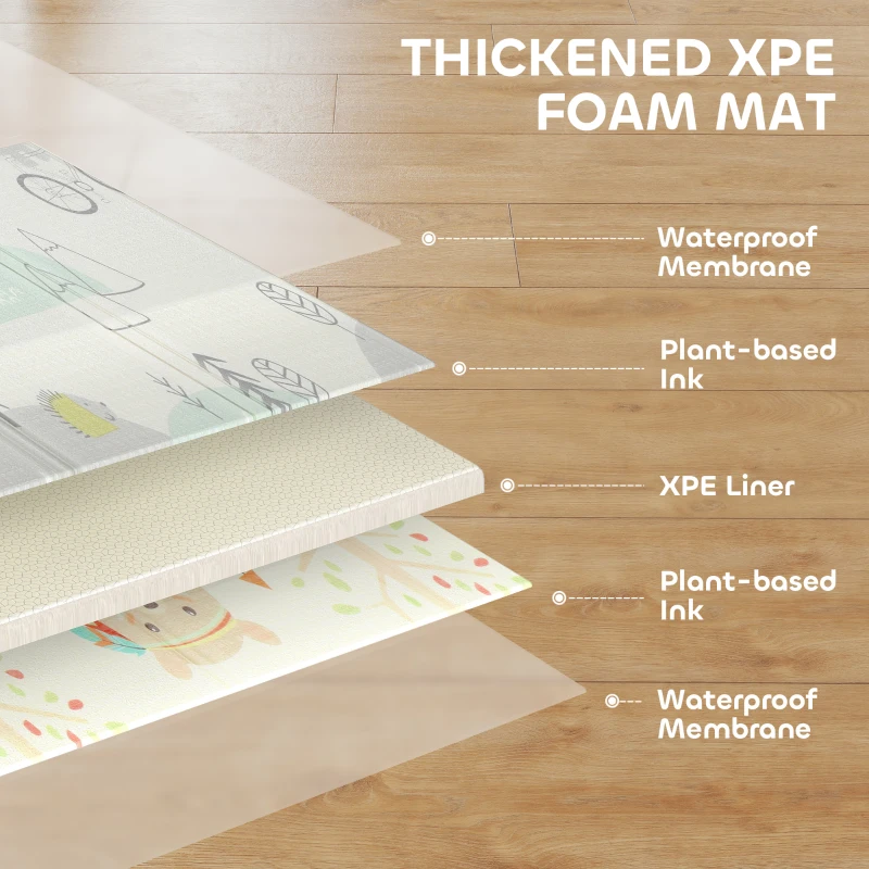AIYAPLAY Składana mata do zabawy dla niemowląt, dwustronna wodoodporna mata, miękka mata piankowa do raczkowania dla dzieci do sypialni, pokoju dziecięcego i pokoju zabaw, 200 x 150 x 1,5 cm, motyw zwierzęcy