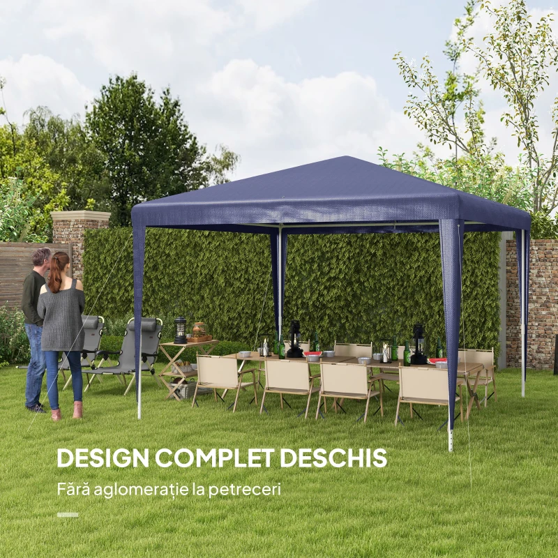 Outsunny Pavilion de Grădină 3x3 m Pliabil și Portabil cu Acoperire Anti-UV, Albastru