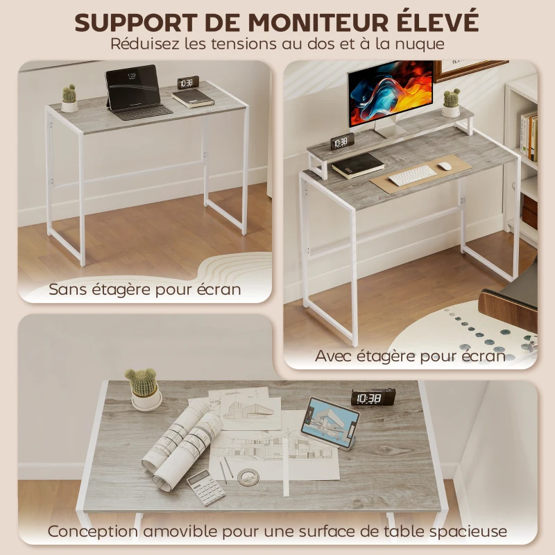 HOMCOM Bureau d'ordinateur pliable avec support d'écran, pour chambre, petits espaces, 100 x 48 x 87,5 cm, bois naturel