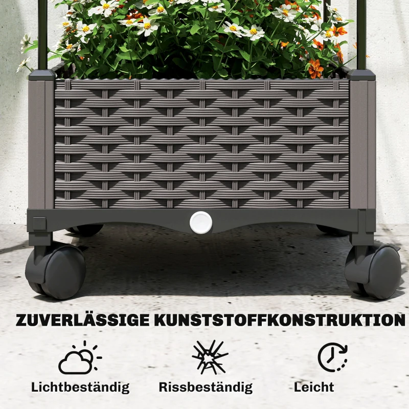 Outsunny Hochbeet mit Rankgitter mobiler Blumenkasten mit Rolle Abflussloch, Pflanzkasten 40 x 40 x 185 cm