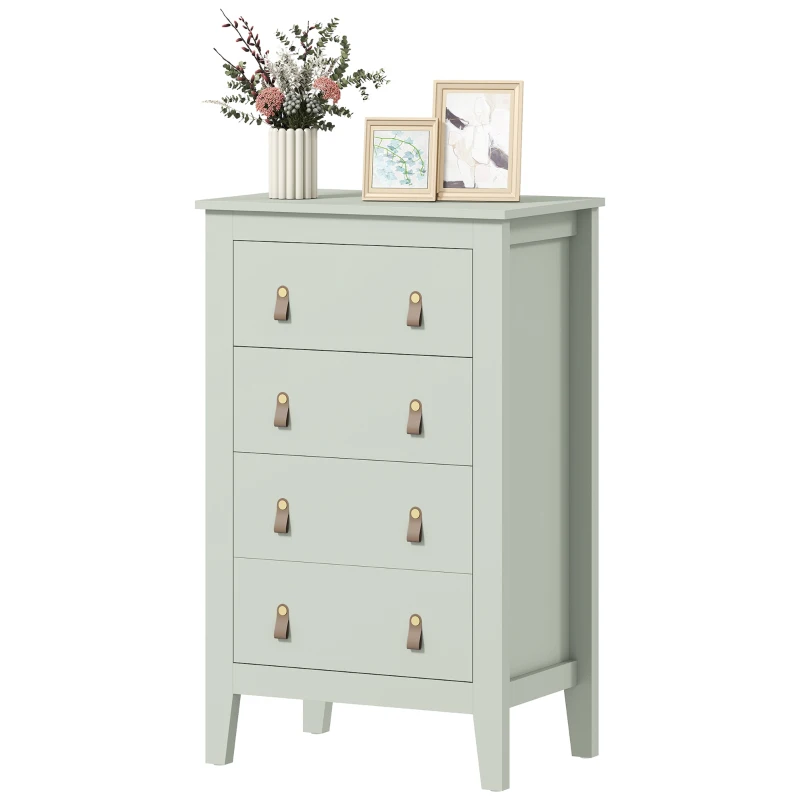 HOMCOM Bedroom Chest of Drawers, Modern 4 Drawer Dresser Cabinet with PU Leather Handles and Metal Runners for Living Room, Hallway, Entryway, 60 x 40 x 98 cm, Green