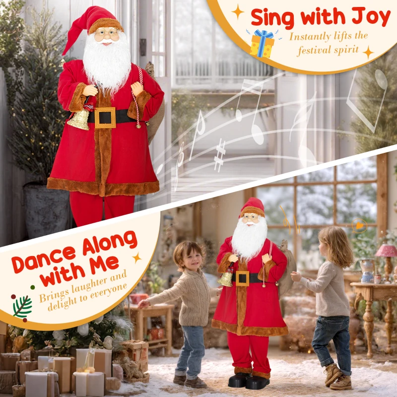 HOMCOM 4ft Singing Santa Claus Figure with with Waving Head- Red