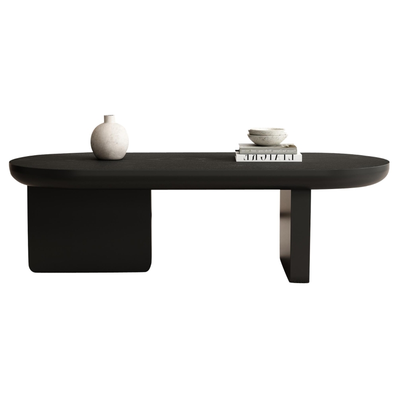 Oval Centre Coffee Table with Double Square Legs and Felt Feet, Minimalist Table for Compact Living Rooms, 119.5L x 50W x 35.5H cm, Black