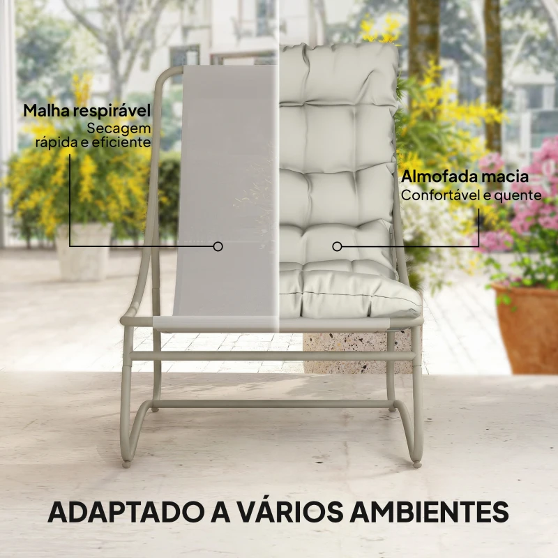 Outsunny Conjunto de Jardim de 3 Peças com 2 Cadeiras Lounge Mesa de Café e Almofadas para Exterior Pátio Varanda Cinzento Claro