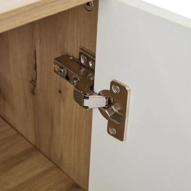 Hall Tree Coat Rack with Shoe Cabinet and 5 Open Shelves, Double‑door Storage for Narrow Entrance, 75L x 33W x 180H cm, White+Oak