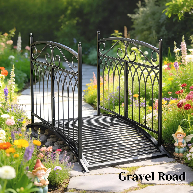 Outsunny Metalen tuinbrug 135,5 cm vijverbrug met veiligheidsleuningen antieke look roestbestendig eenvoudige montage