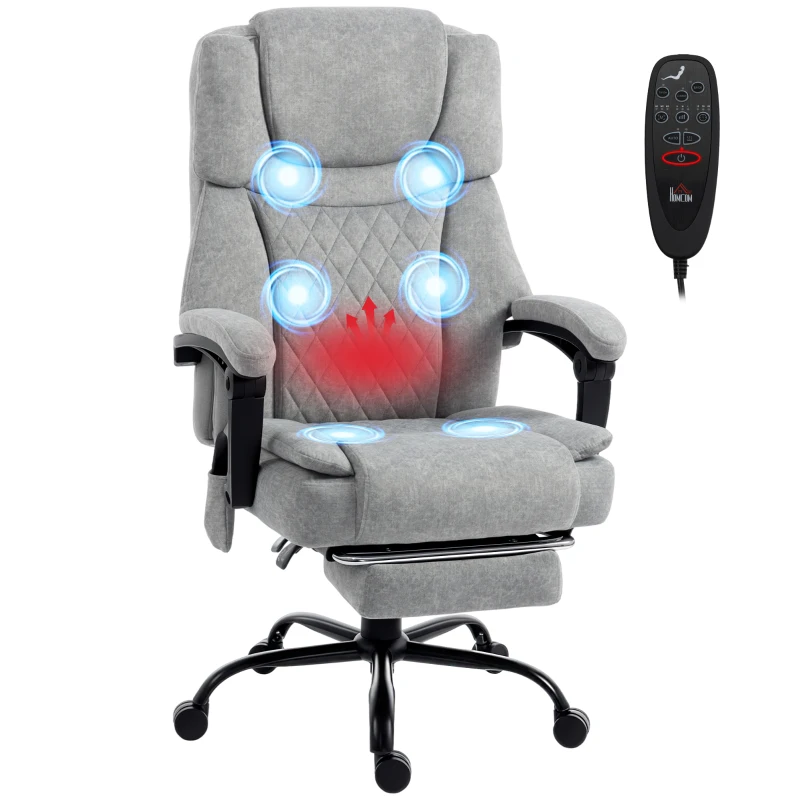 HOMCOM Hochlehner Massage-Bürostuhl mit Vibration, Wärmefunktion, verstellbarer Rückenlehne, Fußstütze, Fernbedienung, grau