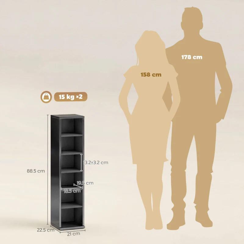 HOMCOM Set of 2 CD Media Display Shelf Unit Tower Rack with Adjustable Shelves, High Gloss Black