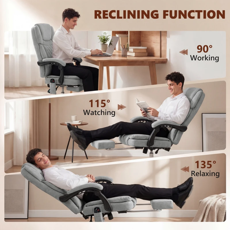 HOMCOM Office Chair with 6-Point Vibration Massage and Heat, Executive Computer Desk Chair with High Back, Reclining, Grey