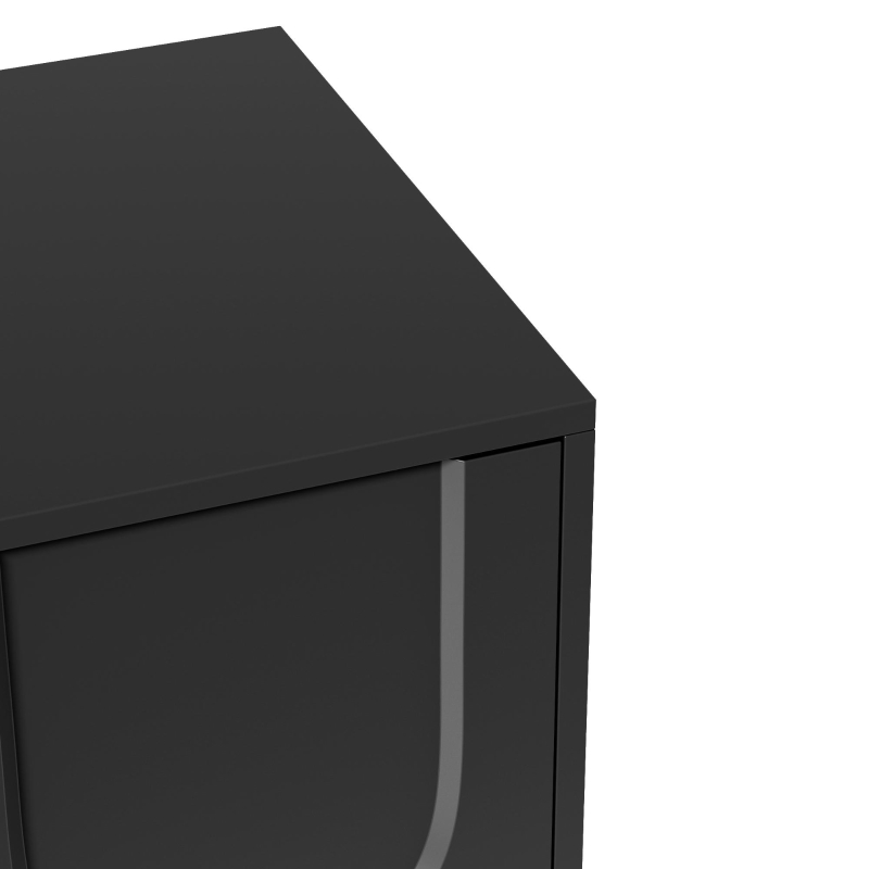 Minimalist TV Cabinet with Solid Wood Legs and Curved Doors, Spacious Storage Unit with Drawers and Shelves, 180L x 40W x 42H cm, Black