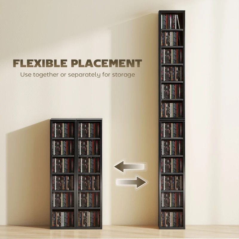 HOMCOM Set of 2 CD Media Display Shelf Unit Tower Rack with Adjustable Shelves, High Gloss Black