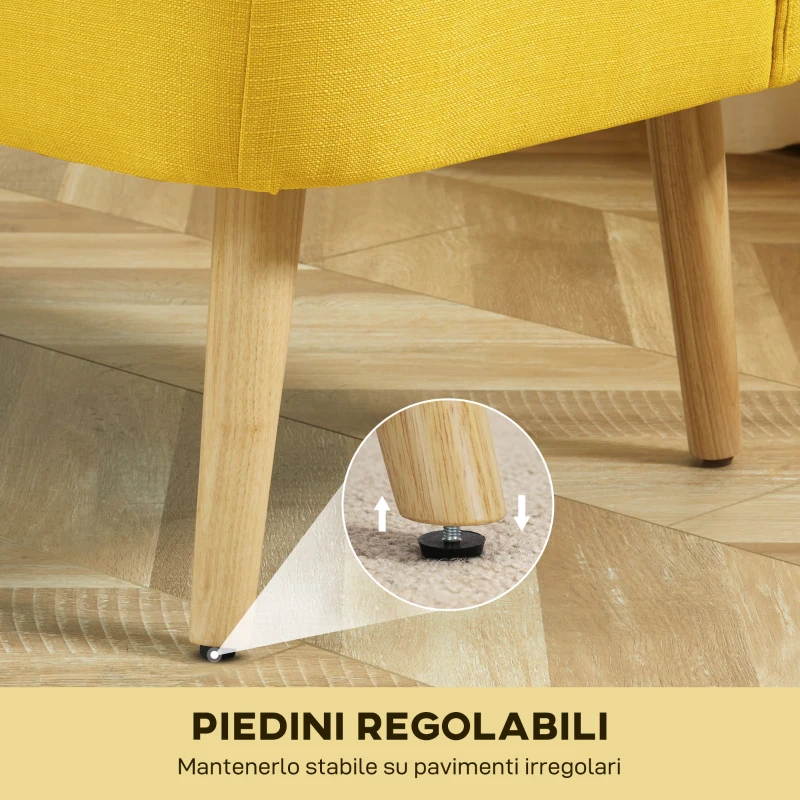 HOMCOM Divano 2 Posti in Tessuto Effetto Lino Senza Braccioli con Gambe in Legno, 117x56.5x77 cm, Giallo