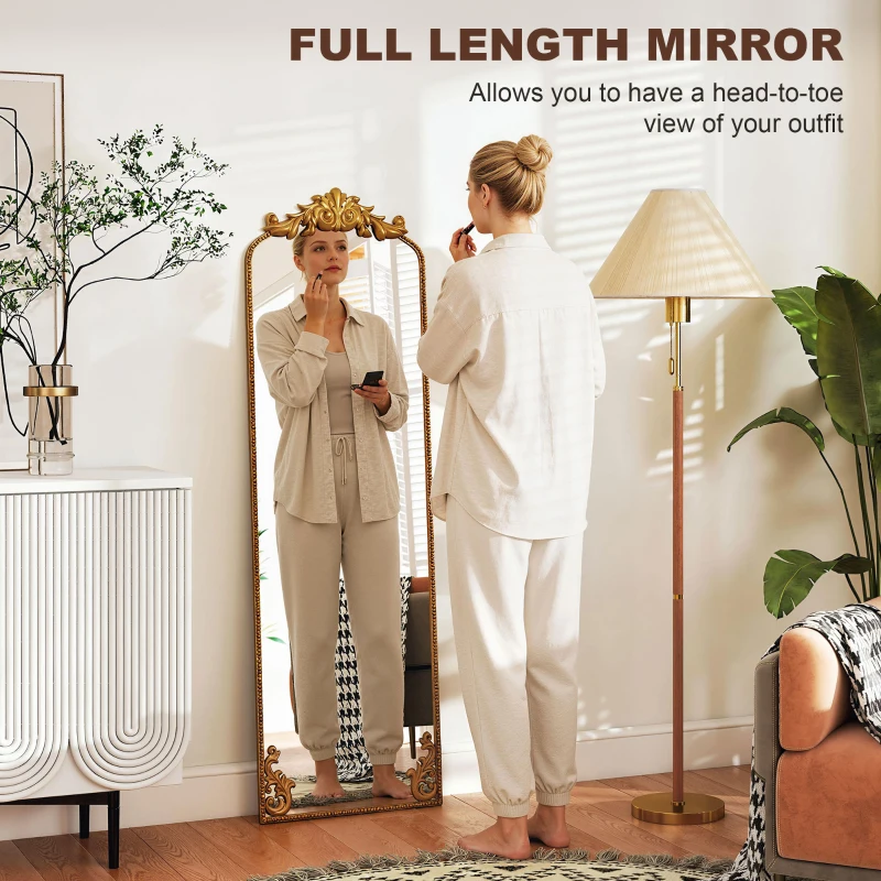 HOMCOM Full Length Mirror, 50 x 160 cm Floor Mirror with Baroque Metal Frame for Bedroom, Living Room, Dressing Room, Gold Tone