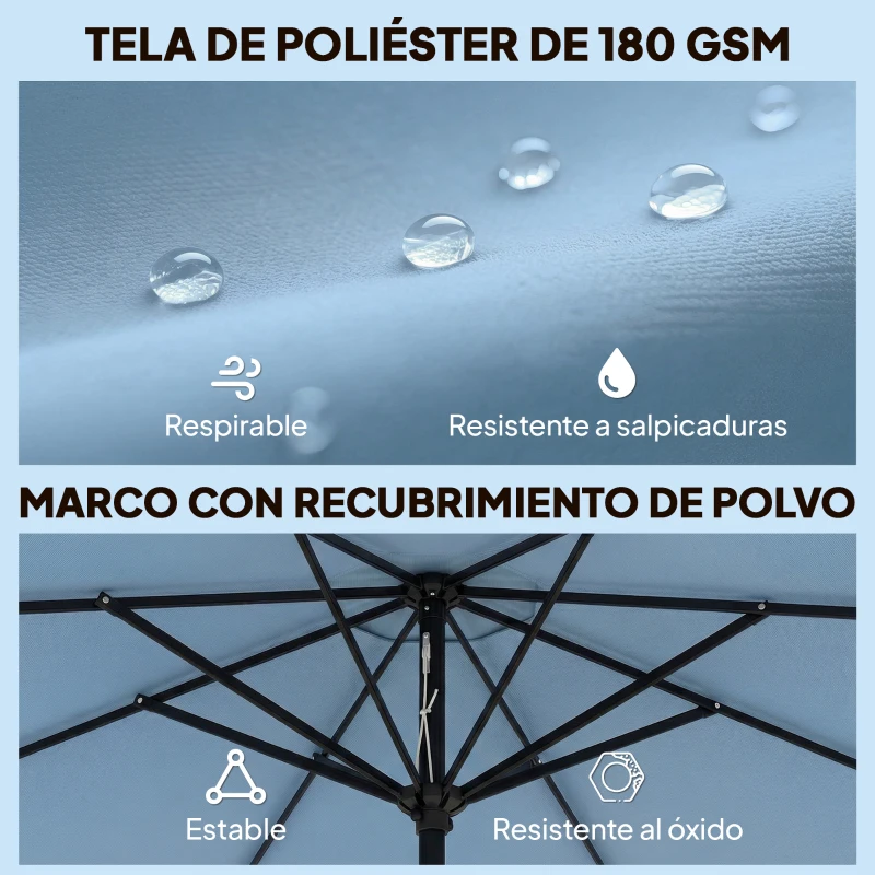 Outsunny Sombrilla Terraza Exterior Ø2,7 m Sombrilla con Inclinación Ajustable 3 Posiciones Manivela y Volante Azul Celeste