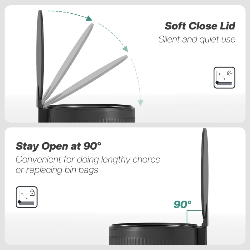 HOMCOM 30 Litre Pedal Kitchen Bin with Soft Close and Stay Open Lid, Rubbish Bin with Removable Inner Bucket for Kitchen, Office, Home, Black