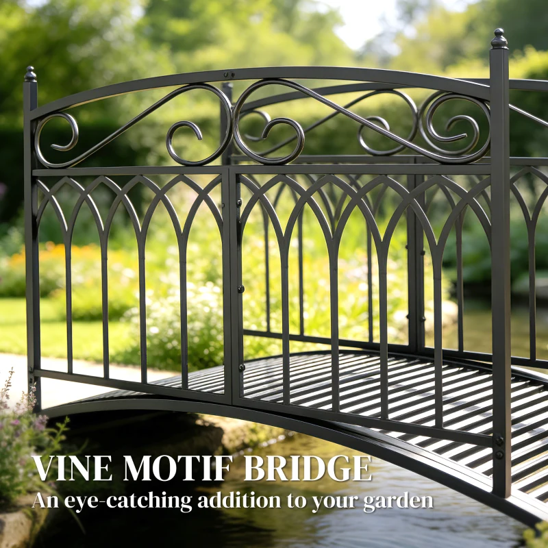 Outsunny Metalen tuinbrug 135,5 cm vijverbrug met veiligheidsleuningen antieke look roestbestendig eenvoudige montage