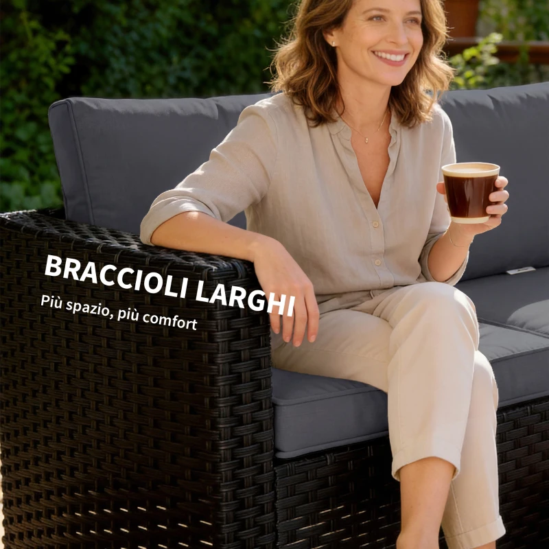 Outsunny Set Modular de Ratán 5 Piezas con Cojines, Sofá Esquinero Gris