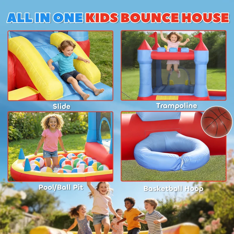 AIYAPLAY Opblaasbaar Springkussen met Blazer Glijbaan Trampoline Plonsbad Waterpistool 342x255x209 cm Blauw