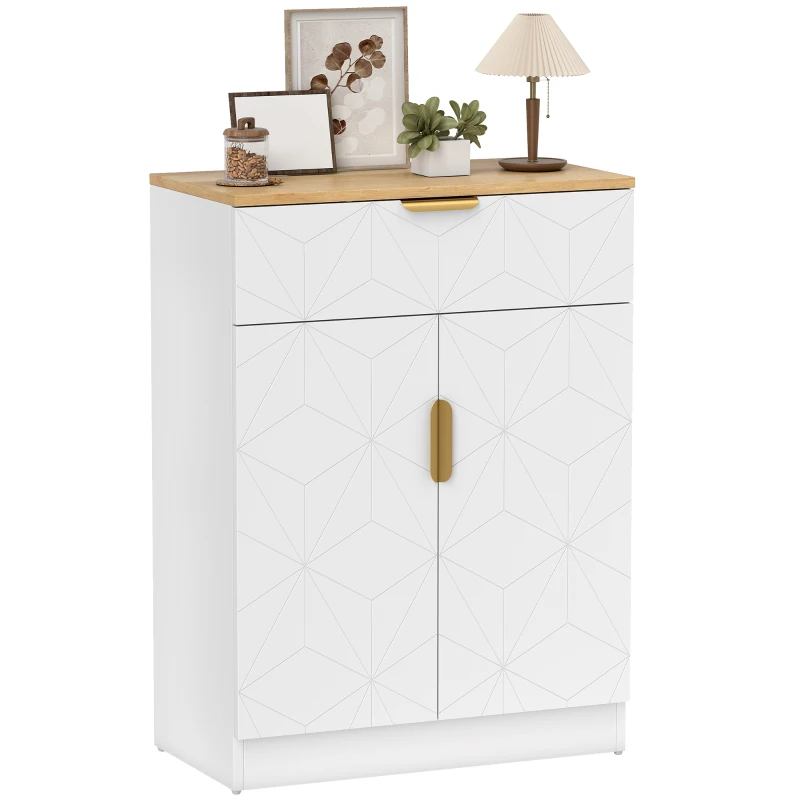 HOMCOM Sideboard Storage Cabinet, Modern Storage Cupboard with Drawer and Adjustable Shelf for Living Room, Kitchen, Dining Room, Entryway, White