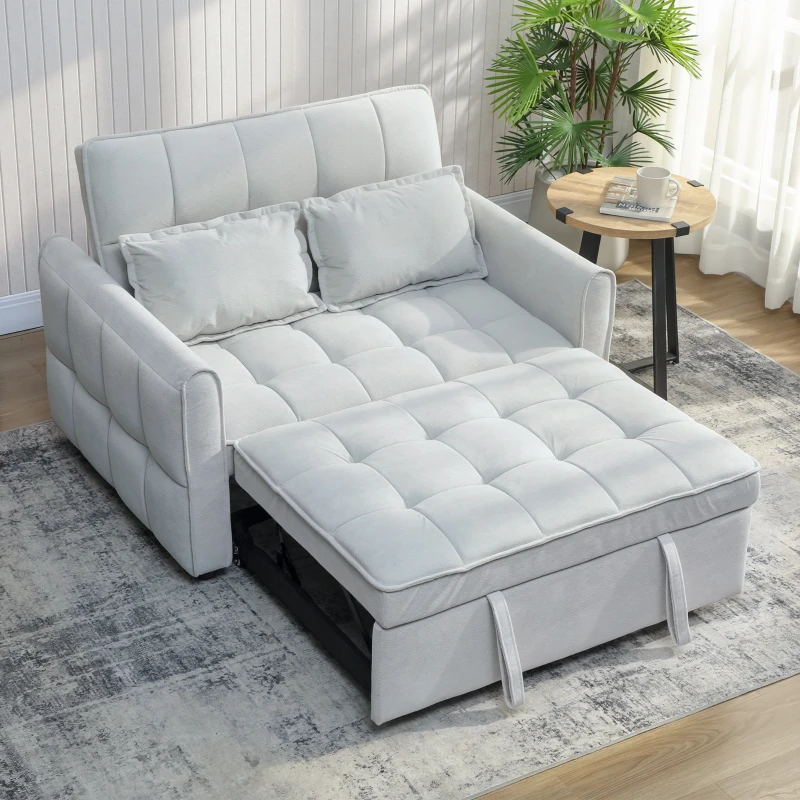 HOMCOM 2 Seater Sofa Bed, 3-in-1 Convertible Sleeper Sofa with Click-clack Adjustable Backrest and 2 Pillows, Light Grey
