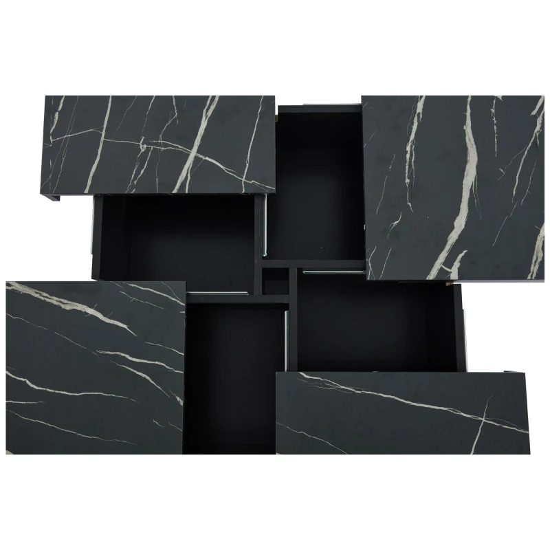 Modern Square Coffee Table with Sliding Top and 4 Built-In Drawers, Versatile Center Table for Living Spaces, 90L x 90W x 25H cm, Black