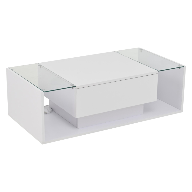 High-Gloss Coffee Table with a Drawer and Semi-Open Storage, Modern Centre Table for Living Room and Office, 100L x 50W x 31H cm, White