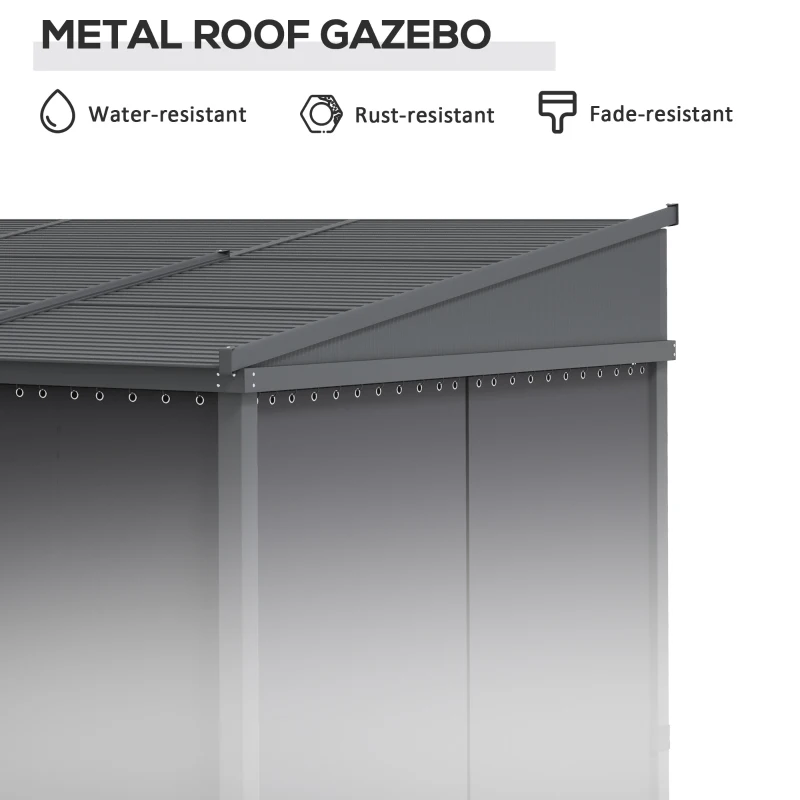 Outsunny Pergola 3,65 x 2,55 m z daszkiem i zasłonami, Szara