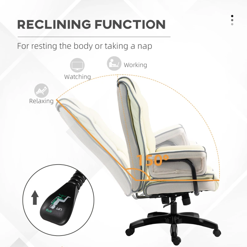 Vinsetto Ergonomiczny fotel biurowy z funkcją leżenia, kremowy