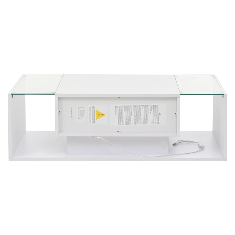 High-Gloss Coffee Table with a Drawer and Semi-Open Storage, Modern Centre Table for Living Room and Office, 100L x 50W x 31H cm, White