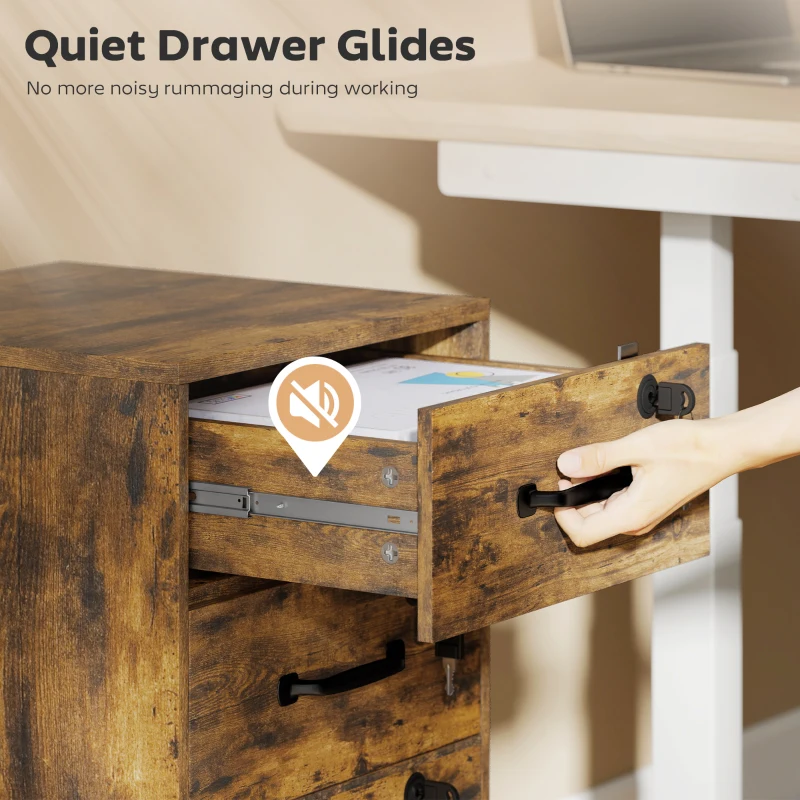 HOMCOM Three Drawer Wood-Effect Filing Cabinet - Rustic Brown