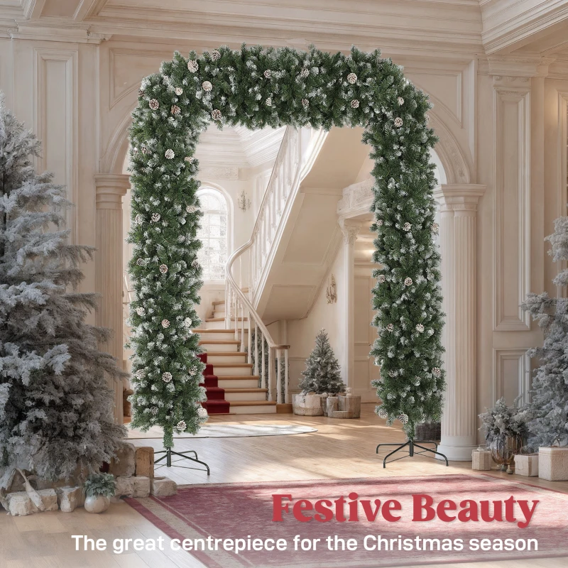 HOMCOM 8.2 ft Snow Frosted Christmas Tree Arch, Christmas Arch Doorway Decor with 1800 Tips and 91 Pinecones, Artificial Xmas Tree with Metal Stand for Indoor, Green