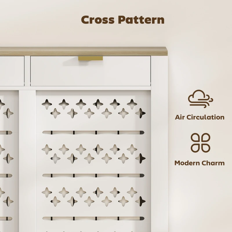 HOMCOM 108 x 19 cm Minimal Radiator Cover, with 2 Drawers - White