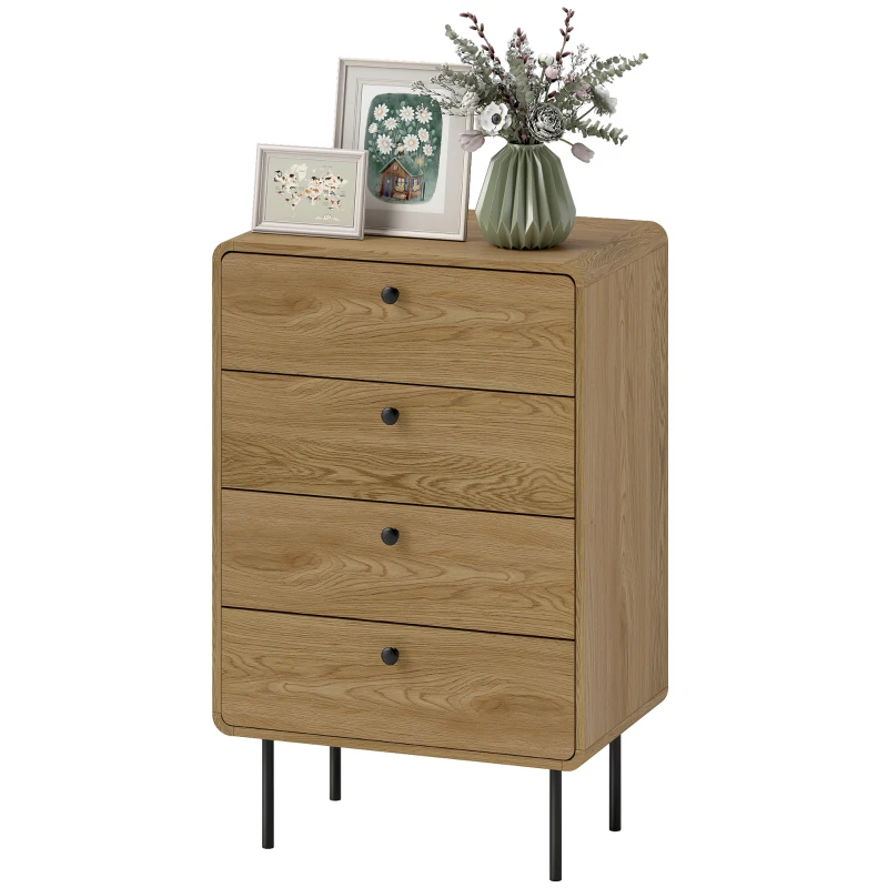 HOMCOM Modern Chest of Drawers with 4 Drawers - Oak