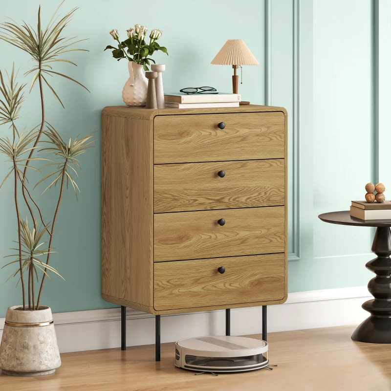HOMCOM Modern Chest of Drawers with 4 Drawers - Oak