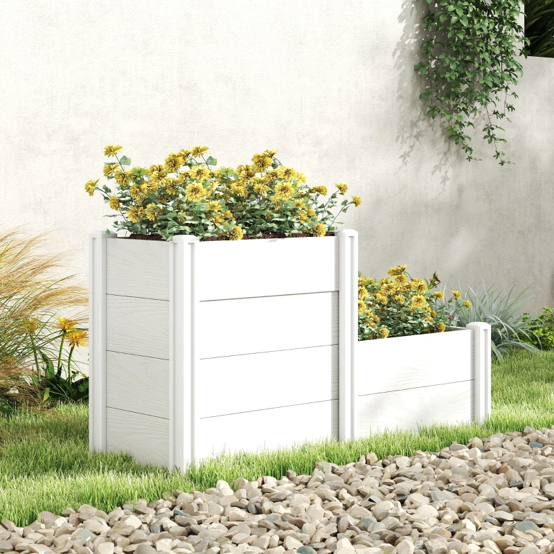 Outsunny Huerto elevado 3 niveles apilable para jardín con suelo abierto, huerto modular montaje DIY plástico