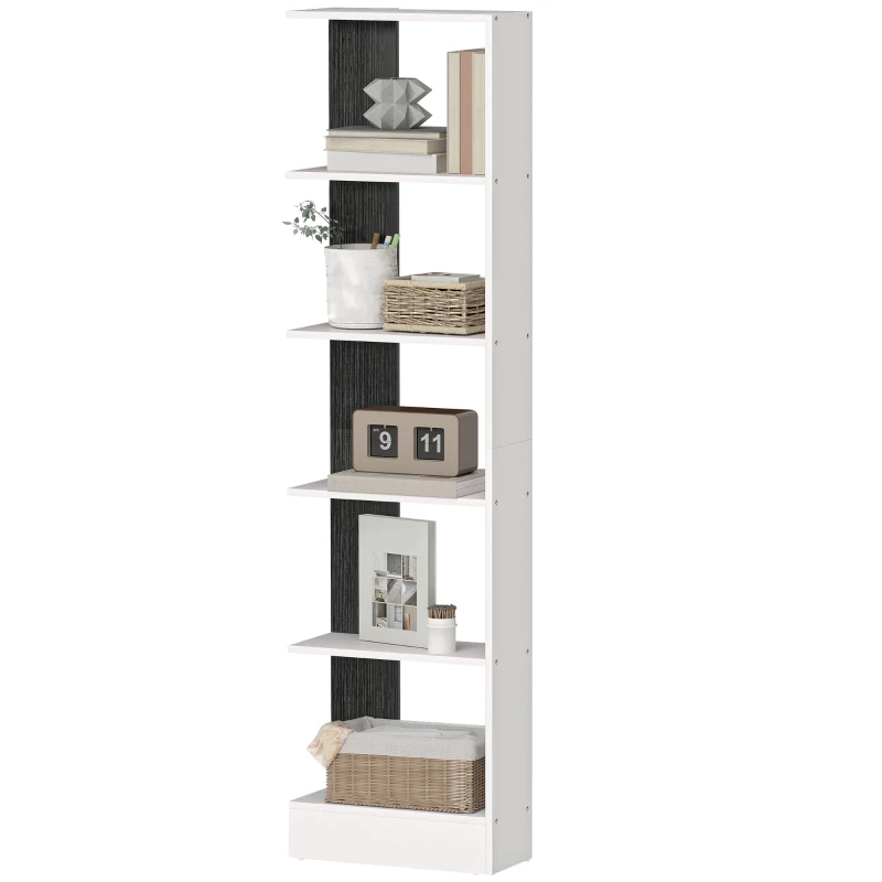 HOMCOM Libreria Moderna Salvaspazio a 5 Ripiani in Legno 45x21x170 cm, Bianco e Nero