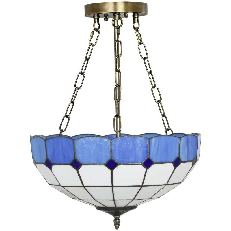 HOMCOM Tiffany Style Ceiling Light, Vintage Chandelier with 3 E27 Sockets, Semi Flush Mount for Living Room, Bulbs Not Included