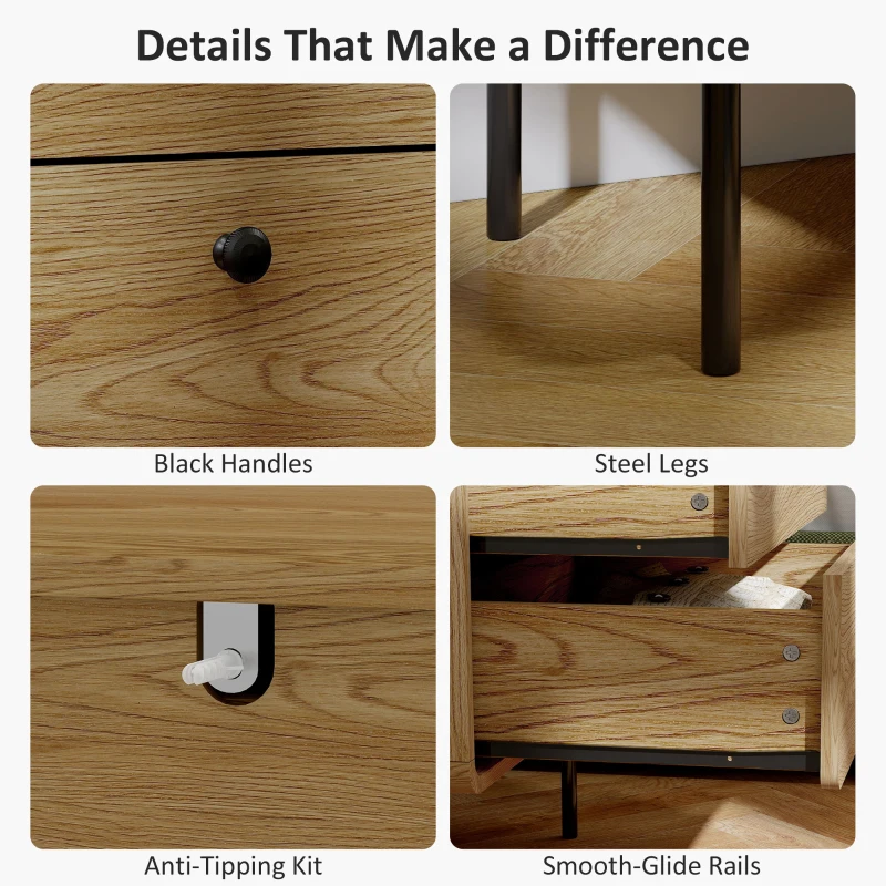 HOMCOM Modern Chest of Drawers with 4 Drawers - Oak