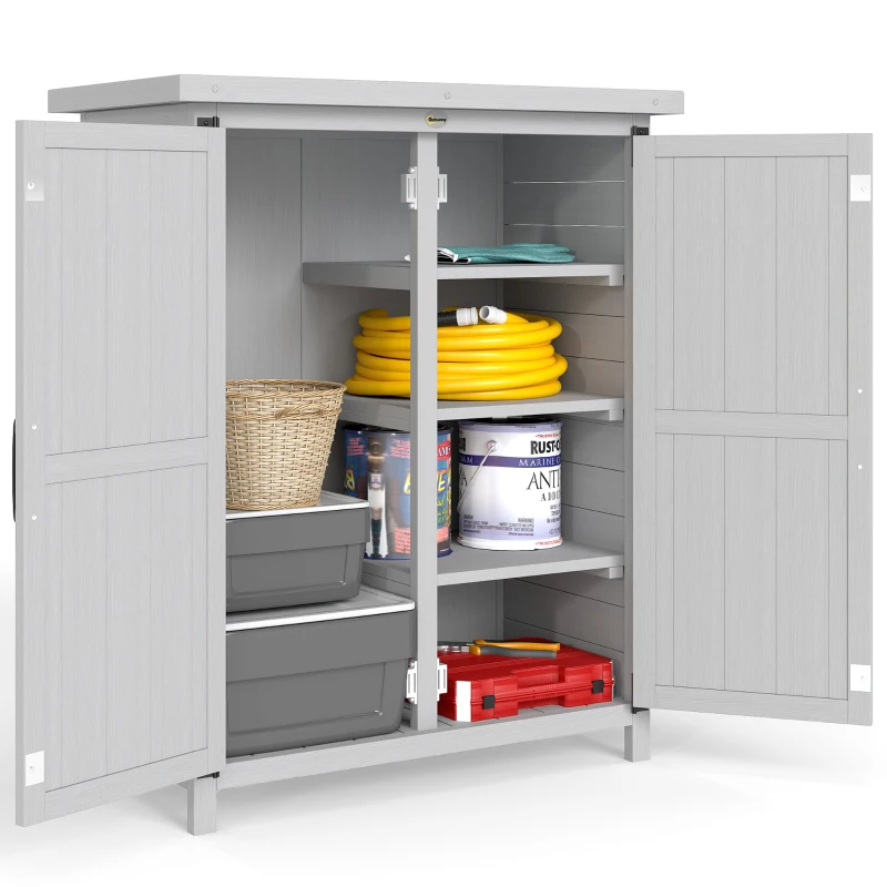 Outsunny Caseta de Jardín de Madera 75x40x90 cm Armario para Almacenaje de Herramientas con 4 Estantes 2 Puertas Gris