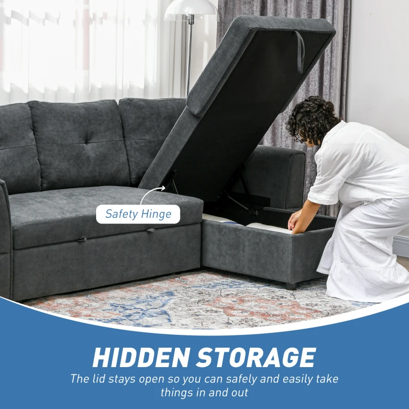 HOMCOM 3-osobowa sofa z funkcją spania, narożnik z szezlongiem, tapicerka, ciemnoszara