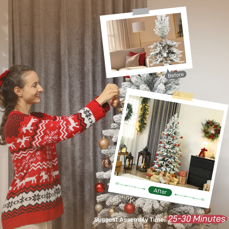 HOMCOM 6ft Flocked Artificial Christmas Tree