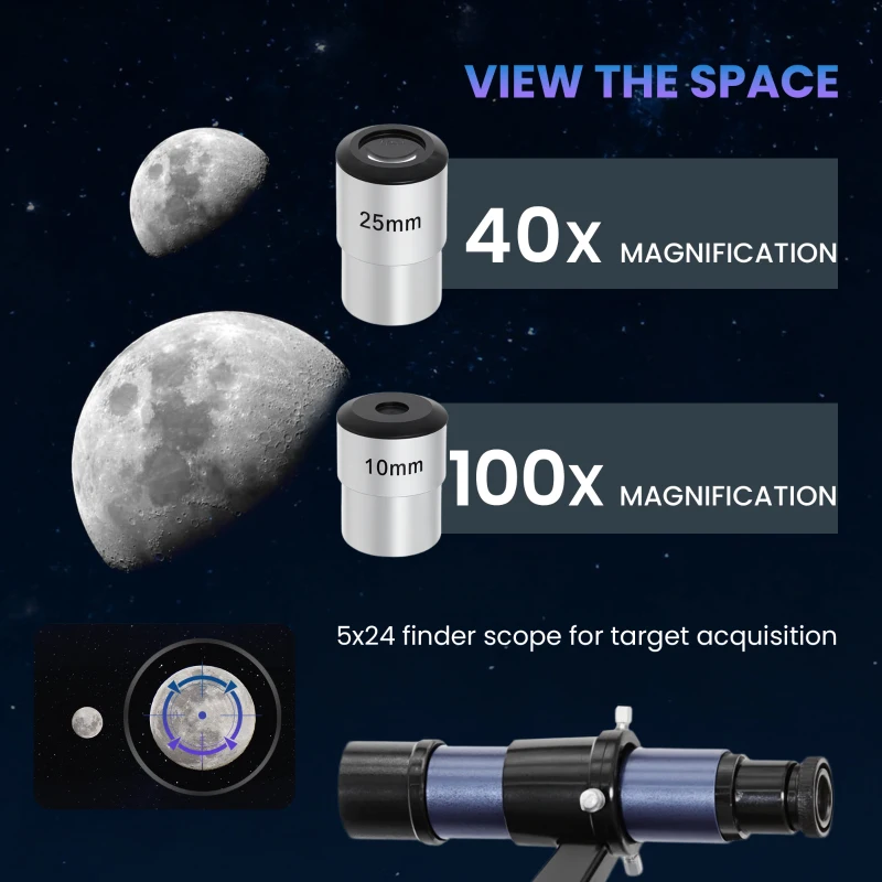 Teleskop odbiciowy Outsunny, 114 mm soczewka, 2 okulary, luneta celownicza, aluminium, ciemnoniebieski