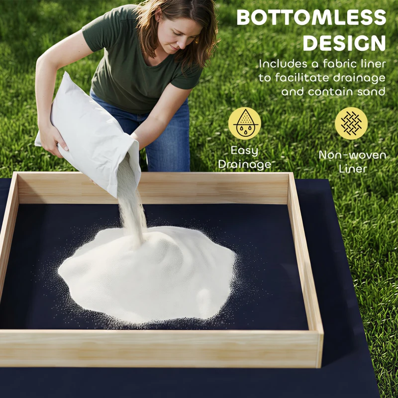 AIYAPLAY Bac à sable pour enfants en bois avec pelleteuse Bac à sable pour enfants avec siège pivotant 360° et doublure 184x90x56 cm Naturel